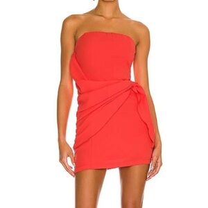 Designer red strapless mini dress superdown Revolve